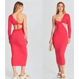 SER.O.YA Ivana One Sleeve Dress Midi Coral NWOT XS